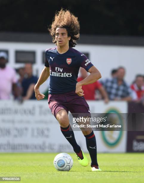 Matteo Guendouzi of Arsenal during the pre-season friendly between Boreham Wood and Arsenal at Meadow Park on July 14, 2018 in Borehamwood, England.