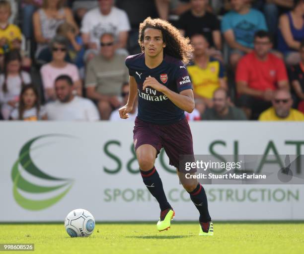 Matteo Guendouzi of Arsenal during the pre-season friendly between Boreham Wood and Arsenal at Meadow Park on July 14, 2018 in Borehamwood, England.