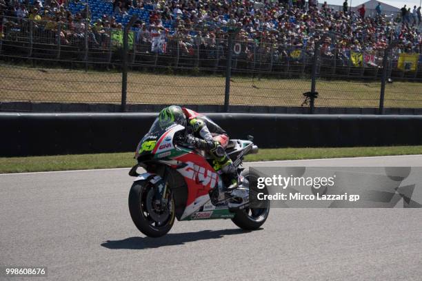 Cal Crutchlow of Great Britain and LCR Honda heads down a straight during the qualifying practice during the MotoGp of Germany - Qualifying at...