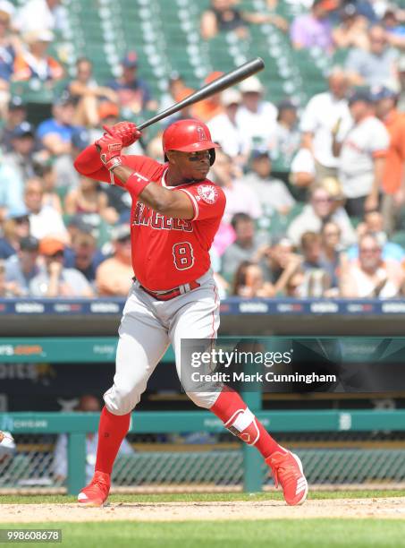 Justin Upton of the Los Angeles Angels of Anaheim bats during the game against the Detroit Tigers at Comerica Park on May 31, 2018 in Detroit,...