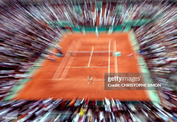 View of the Central Court Philippe Chartier at Roland Garros during the match opposing Amelie Mauresmo of France to US Meghann Shaughnessy at the...
