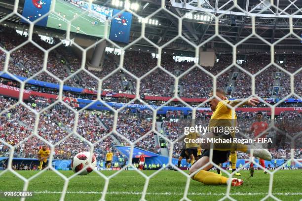 Toby Alderweireld of Belgium clears the ball off the line during the 2018 FIFA World Cup Russia 3rd Place Playoff match between Belgium and England...