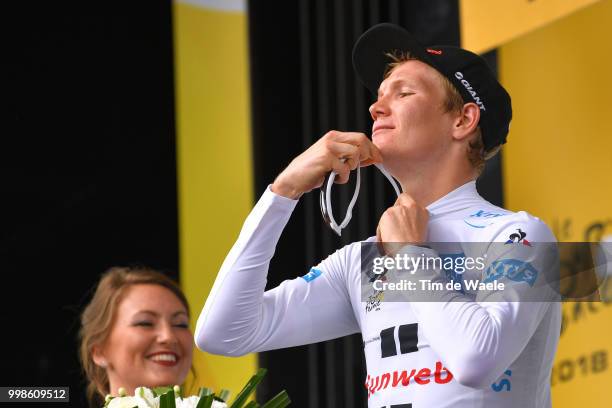 Podium / Soren Kragh Andersen of Denmark and Team Sunweb White Best Young Rider Jersey / Celebration / during the 105th Tour de France 2018, Stage 8...