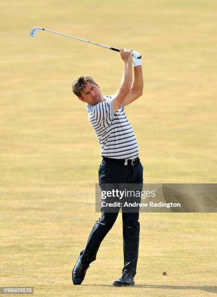 Robert Rock of England takes his second shot on hole four during day three of the Aberdeen Standard Investments Scottish Open at Gullane Golf Course...