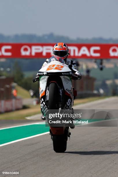 Sam Lowes of Great Britain and Swiss Innovative Investors Team rides in qualifying during the MotoGP of Germany at Sachsenring Circuit on July 14,...