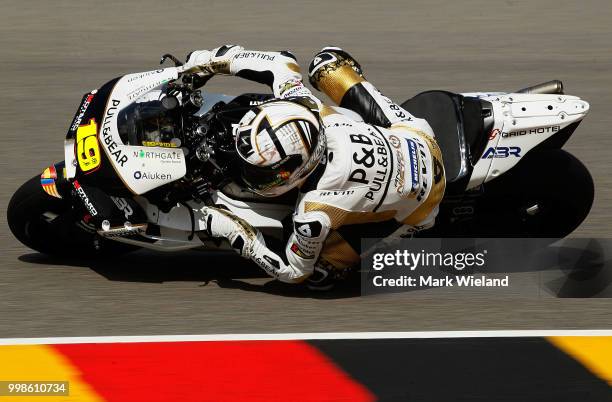 Alvaro Bautista of Spain and Angel Nieto Team rides in qualifying during the MotoGP of Germany at Sachsenring Circuit on July 14, 2018 in...