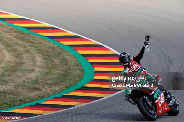 Scott Redding of Great Britain and Aprilia Racing Team rides in qualifying during the MotoGP of Germany at Sachsenring Circuit on July 14, 2018 in...