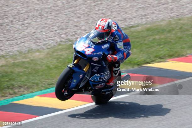 Mattia Pasini of Italy and Italtrans Racing Team rides in qualifying during the MotoGP of Germany at Sachsenring Circuit on July 14, 2018 in...