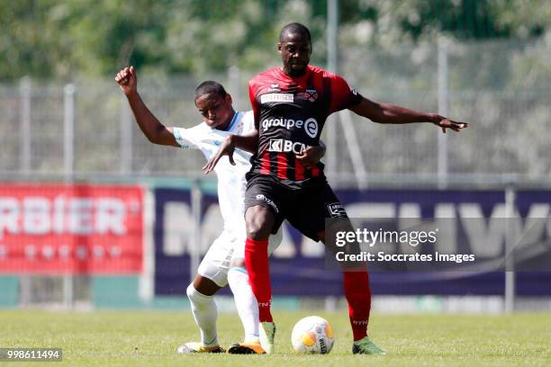 Pablo Rosario of PSV, Hamed Kone of Neuchatel Xamax FCS during the Club Friendly match between PSV v Neuchatel Xamax FCS on July 14, 2018 in Bagnes...