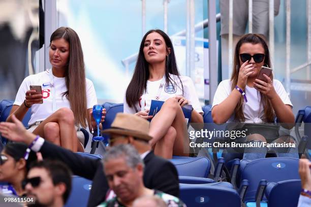 Girlfriend of Harry Maguire of England, Fern Hawkins attends the 2018 FIFA World Cup Russia 3rd Place Playoff match between Belgium and England at...