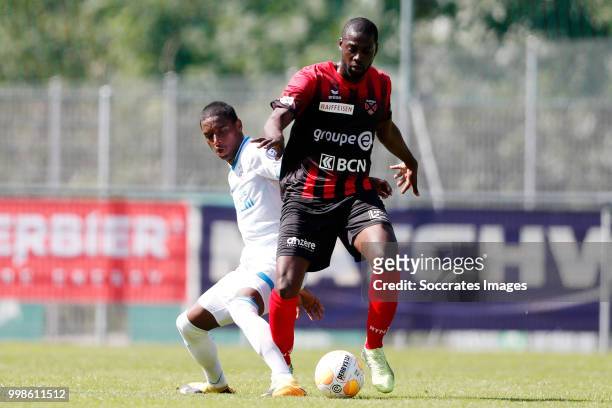Pablo Rosario of PSV, Hamed Kone of Neuchatel Xamax FCS during the Club Friendly match between PSV v Neuchatel Xamax FCS on July 14, 2018 in Bagnes...