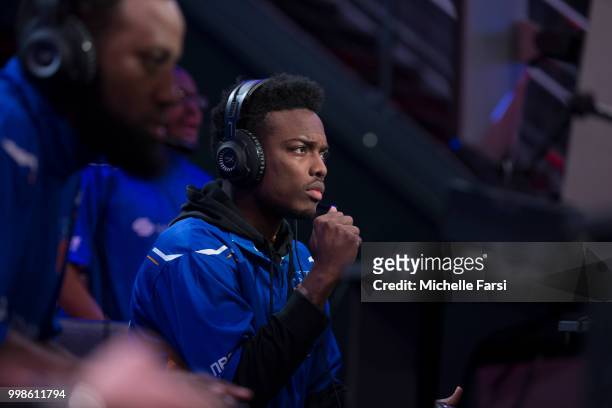 Idrisdagoat6 of Knicks Gaming reacts during game against Wizards District Gaming during Day 3 of the NBA 2K - The Ticket tournament on July 14, 2018...