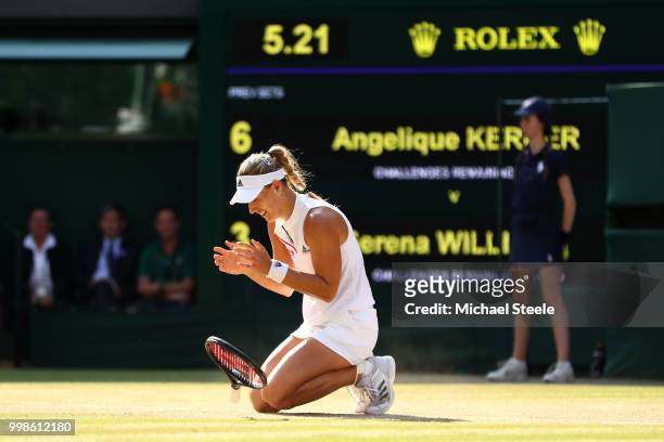 Angelique Kerber of Germany celebrates Championship point against Serena Williams of The United States during the Ladies' Singles final on day twelve...