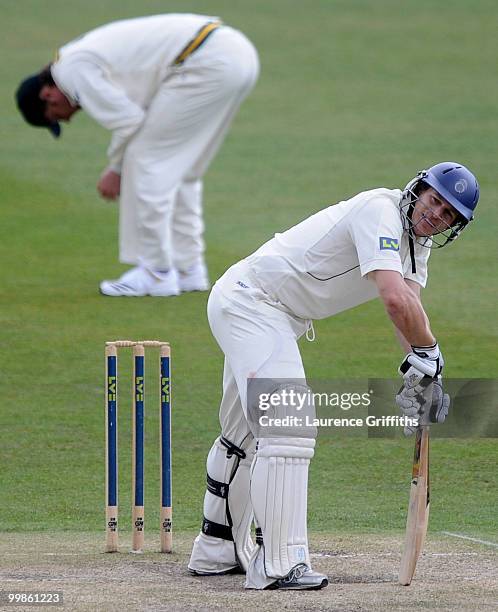 James Adams of Hampshire is dropped at second slip by Neil Edwards of Nottinghamshire during the LV County Championship match between Nottinghamshire...