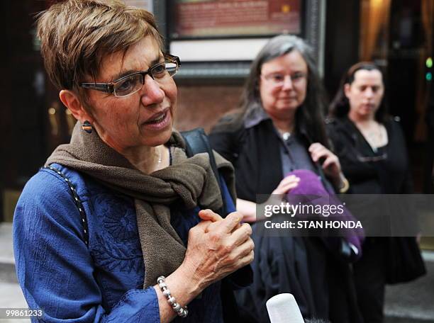 Laura Fattal , Nora Shourd and Cindy Hickey , mothers of the US hikers being held in Iran, speak to the media before leaving to the airport May 18,...