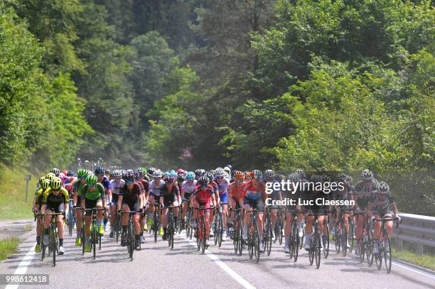 Gracie Elvin of Australia / Team Mitchelton-Scott of Australia / Alexis Ryan of The United States and Team Canyon SRAM Racing / Christine Majerus of...