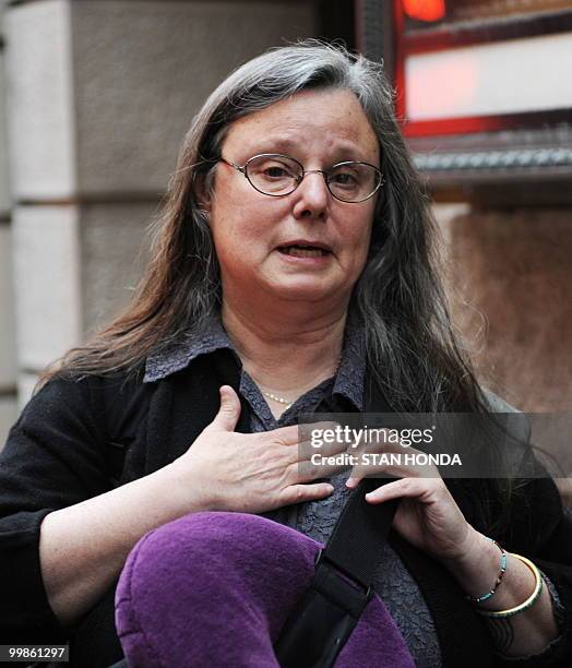 Nora Shourd, mother of the US hiker Sarah Shourd being held in Iran, speaks to the media before leaving to the airport May 18, 2010 in New York. The...