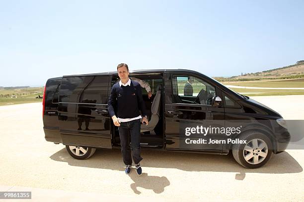 Team manager Oliver Bierhoff of Germany arrives for a press conference at Verdura Golf and Spa Resort on May 18, 2010 in Sciacca, Italy.