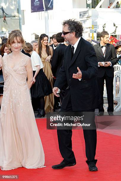 Isabelle Huppert and Tim Burton attend 'Biutiful' Premiere at the Palais des Festivals during the 63rd Annual Cannes Film Festival on May 17, 2010 in...