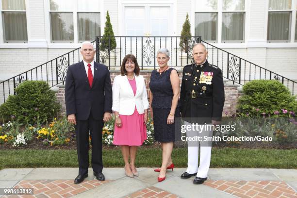 From left, US Vice President the Honorable Mike Pence, Karen Pence, D'Arcy Neller, and Commandant of the Marine Corps Gen Robert B Neller pose for a...