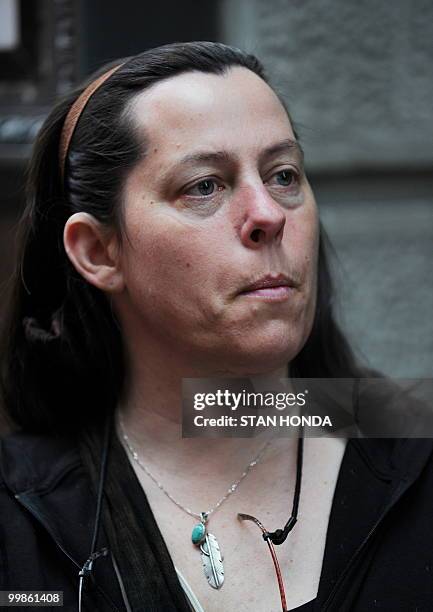 Cindy Hickey, mother of Shane Bauer, one of the US hikers being held in Iran, speaks to the media before she leaves for the airport May 18, 2010 in...