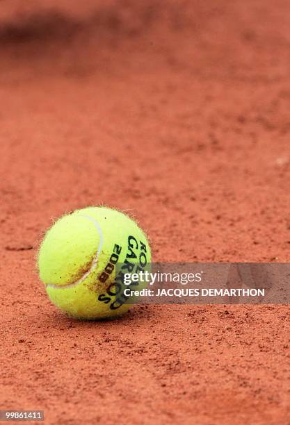 The Official French tennis Open ball is seen on the court during the French tennis Open first round match between Czech player Nicole Vaidisova and...
