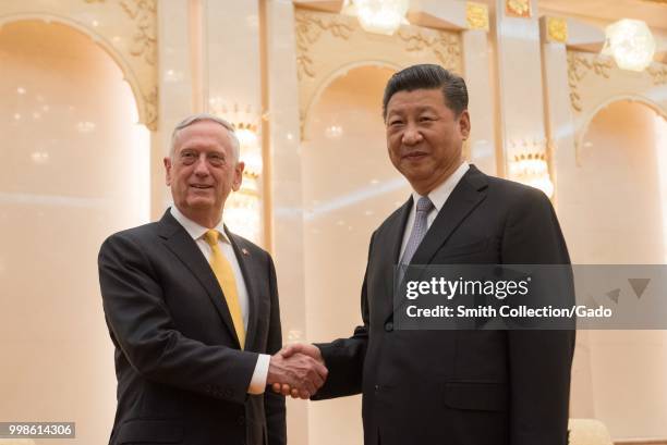 Secretary of Defense James N Mattis meets with President of China Xi Jinping at Diaoyutai State Guest House in Beijing, China, June 27, 2018. Image...