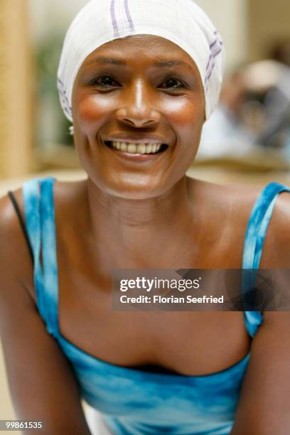 Model, writer Waris Dirie poses for the media during her book presentation of 'Schwarze Frau, Weisses Land' at Hotel Adlon on May 18, 2010 in Berlin,...
