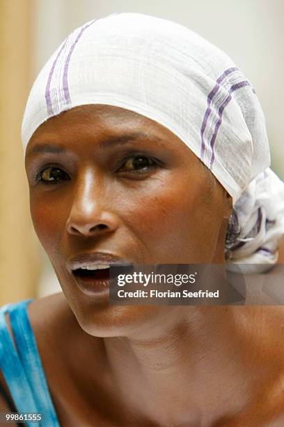 Model, writer Waris Dirie poses for the media during her book presentation of 'Schwarze Frau, Weisses Land' at Hotel Adlon on May 18, 2010 in Berlin,...