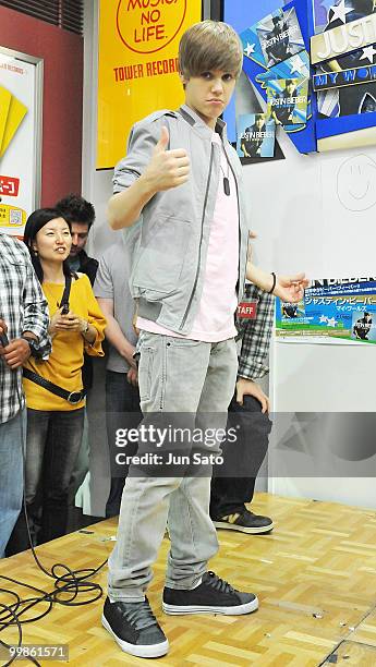 Singer Justin Bieber promotes his new album "My Worlds" at Tower Records Shinjuku on May 18, 2010 in Tokyo, Japan.