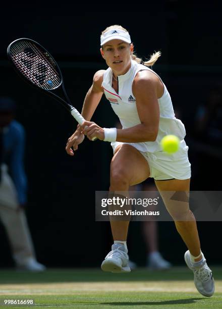 Angelique Kerber of Germany during her semi-final match against Jelena Ostapenko of Latvia on day ten of the Wimbledon Lawn Tennis Championships at...