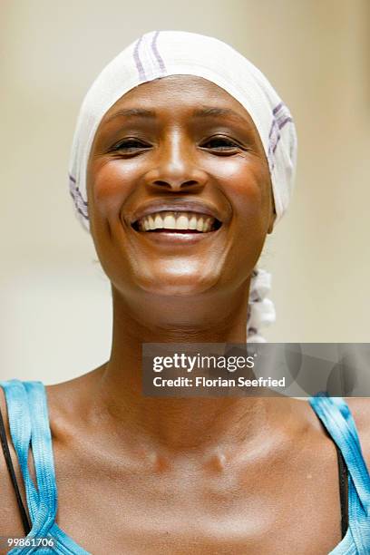 Model, writer Waris Dirie poses for the media during her book presentation of 'Schwarze Frau, Weisses Land' at Hotel Adlon on May 18, 2010 in Berlin,...