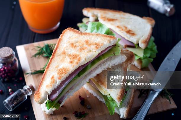 club sandwiches on wood background - tortilla dish stock pictures, royalty-free photos & images