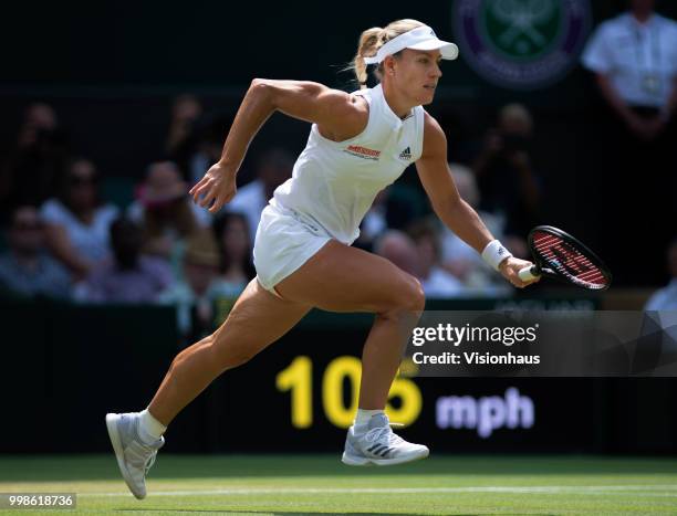 Angelique Kerber of Germany during her semi-final match against Jelena Ostapenko of Latvia on day ten of the Wimbledon Lawn Tennis Championships at...