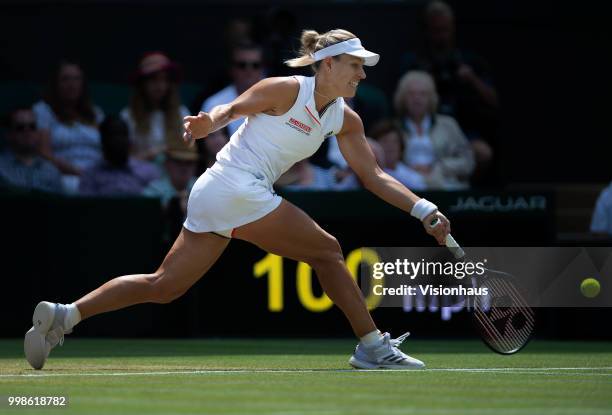 Angelique Kerber of Germany during her semi-final match against Jelena Ostapenko of Latvia on day ten of the Wimbledon Lawn Tennis Championships at...