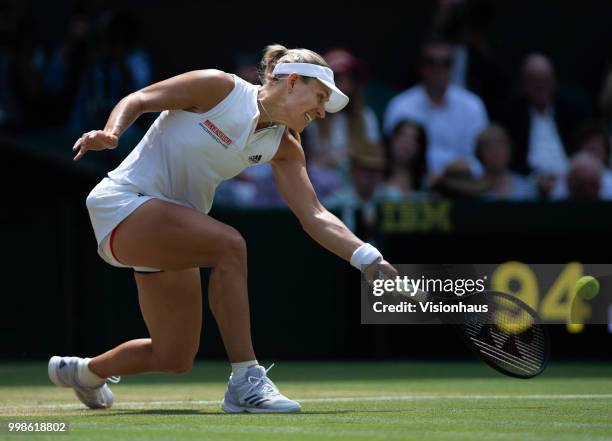 Angelique Kerber of Germany during her semi-final match against Jelena Ostapenko of Latvia on day ten of the Wimbledon Lawn Tennis Championships at...