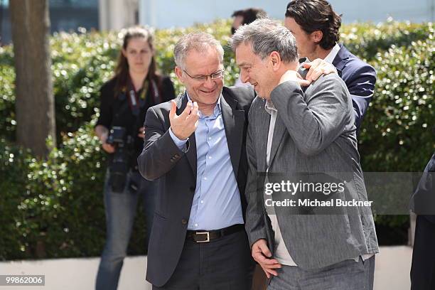 Cannes General Delegate Thierry Fremaux and Director Stephen Frears attend the "Tamara Drew" Photocall at the Palais des Festivals during the 63rd...