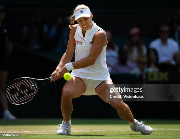 Angelique Kerber of Germany during her semi-final match against Jelena Ostapenko of Latvia on day ten of the Wimbledon Lawn Tennis Championships at...