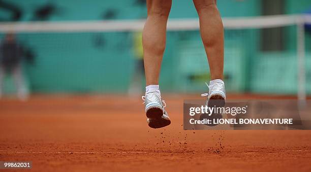 Slovakia's Daniela Hantuchova France's Virginie Razzano during their French Open tennis first round match on May 26, 2009 at Roland Garros stadium in...