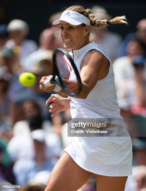 Angelique Kerber of Germany during her semi-final match against Jelena Ostapenko of Latvia on day ten of the Wimbledon Lawn Tennis Championships at...