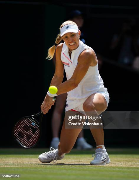 Angelique Kerber of Germany during her semi-final match against Jelena Ostapenko of Latvia on day ten of the Wimbledon Lawn Tennis Championships at...