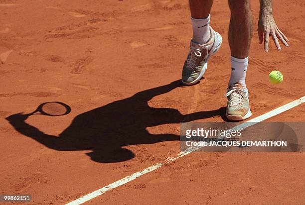 German player Tommy Haas serves a ball to French player Jeremy Chardy during their French Open tennis third round match on May 30, 2009 at Roland...