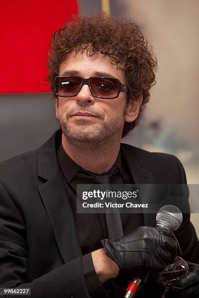 Singer Gustavo Cerati speaks during a press conference for the launch of his new album "Fuerza Natural" at Hotel Presidente Intercontinental on...