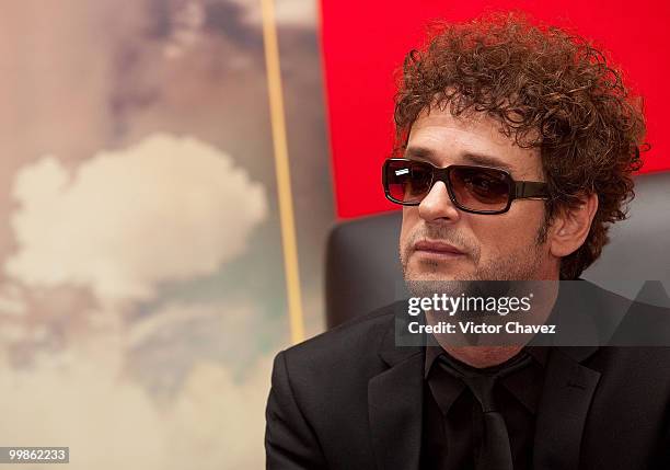 Singer Gustavo Cerati speaks during a press conference for the launch of his new album "Fuerza Natural" at Hotel Presidente Intercontinental on...