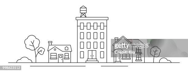 cityscape line drawing - house stock illustrations