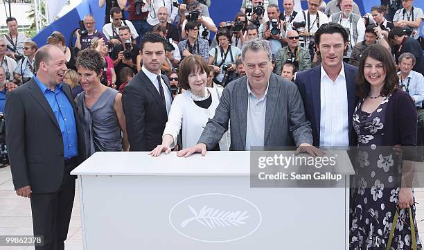 Moira Buffini, actor Luke Evans,Director Stephen Frears, Posy Simmonds, Dominic Cooper, Tamsin Greig, Bill Camp attend the "Tamara Drew" Photocall at...