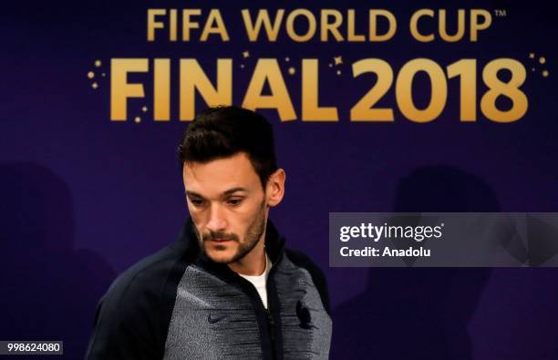 Hugo Lloris of France is seen during team France press conference ahead of the final match of the 2018 FIFA World Cup between France and Croatia at...