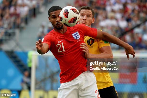 Ruben Loftus-Cheek of England is challenged by Toby Alderweireld of Belgium during the 2018 FIFA World Cup Russia 3rd Place Playoff match between...