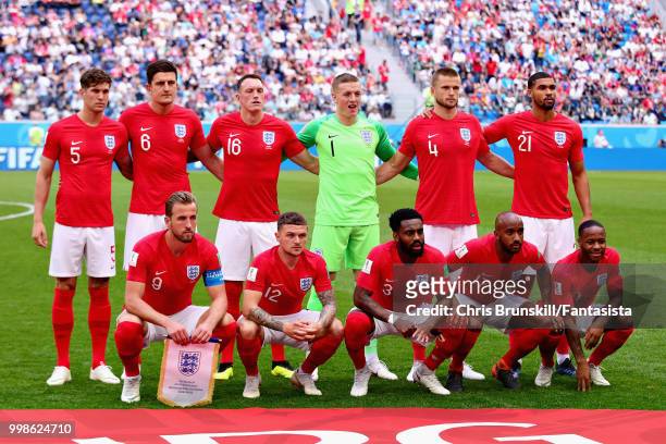 The England team line up before the 2018 FIFA World Cup Russia 3rd Place Playoff match between Belgium and England at Saint Petersburg Stadium on...