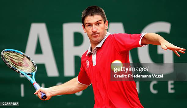 Jan Hajek of Czech Republic in action during his match against Peter Luczak of Australia during day three of the ARAG World Team Cup at the...